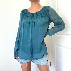 NWT Silk & Lace Long Sleeve Blouse